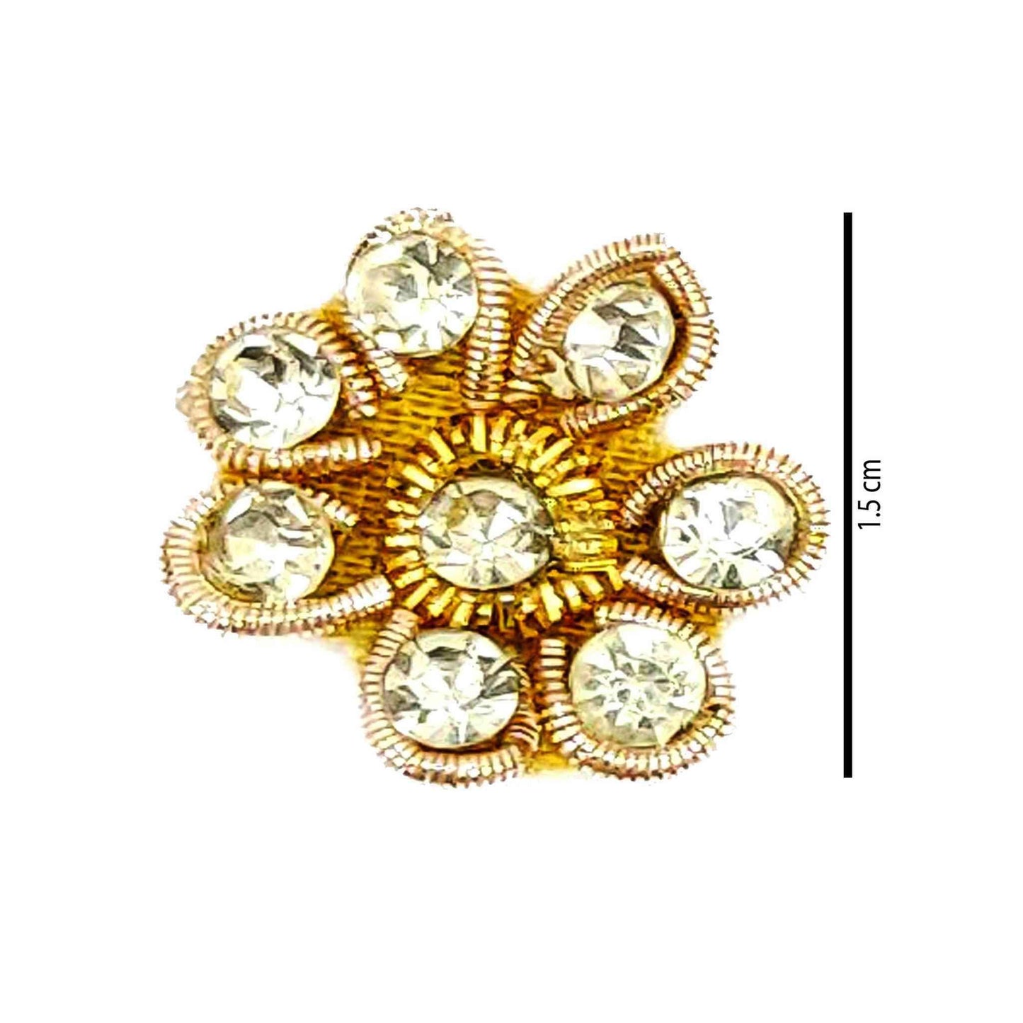 Indian Petals Rhinestone Studded Floral Buti for DIY Craft, Trousseau Packing or Decoration (Bunch of 12) - Design 221, Clear - Indian Petals