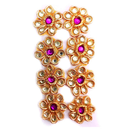Indian Petals Rhinestone Studded Floral Buti for DIY Craft, Trousseau Packing or Decoration (Bunch of 12) - Design 221, Magenta - Indian Petals