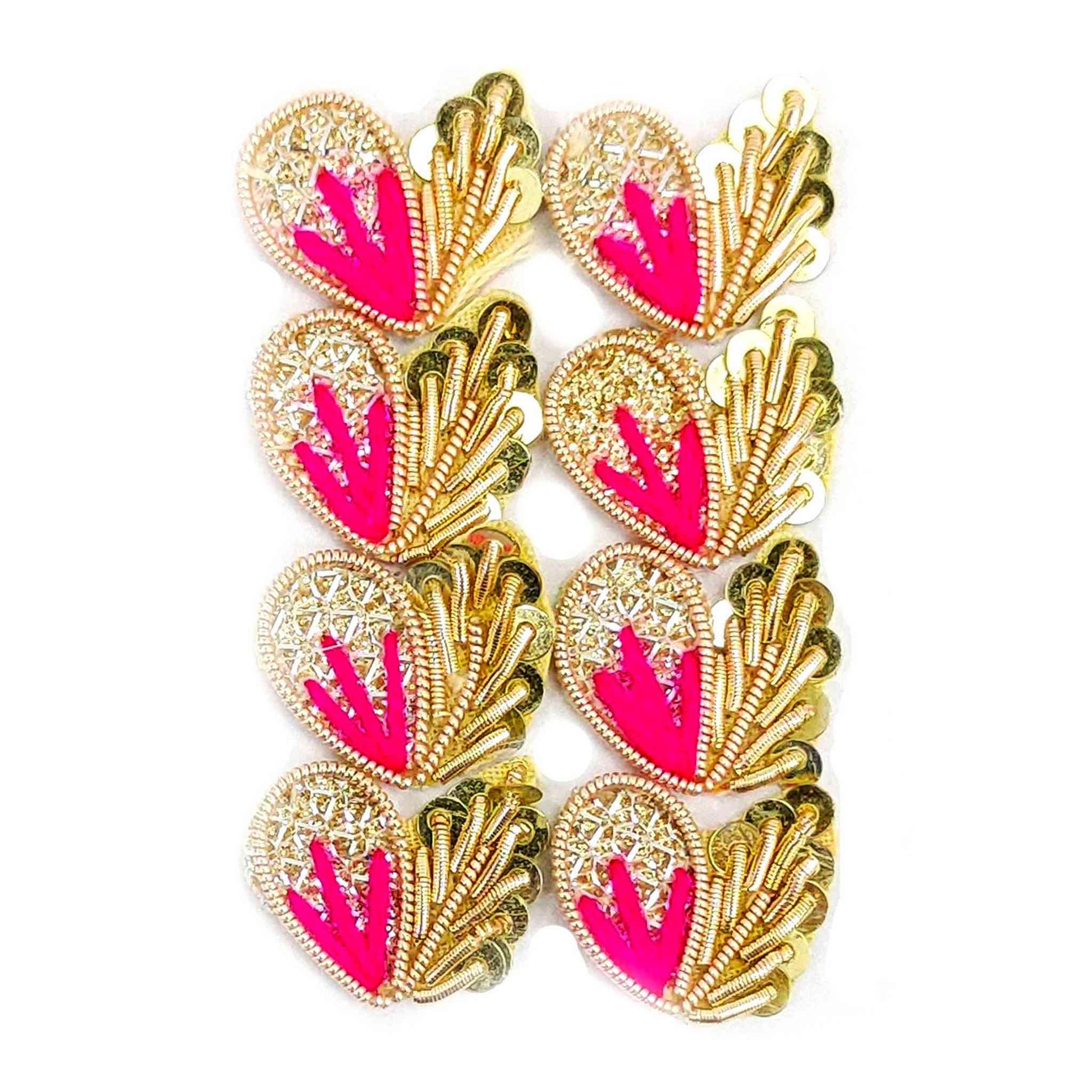 Fancy Leaf Stem Buti with Zari Wire and Beads for DIY Craft, Trousseau Packing or Decoration (Bunch of 12) - Design 232, Pink - Indian Petals
