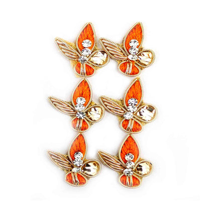 Fancy Leaf Buti with Zari Wire and Beads for DIY Craft, Trousseau Packing or Decoration (Bunch of 12) - Design 233, Orange - Indian Petals