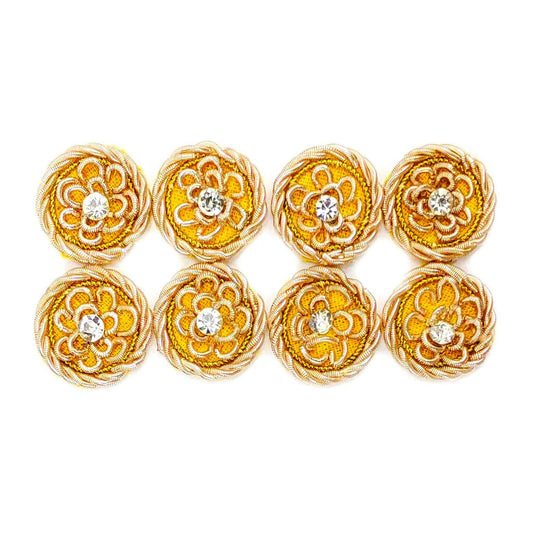 Indian Petals Round Floral Buti with Zari Wires for DIY Craft, Trousseau Packing or Decoration (Bunch of 12) - Design 240, Goldenrod - Indian Petals