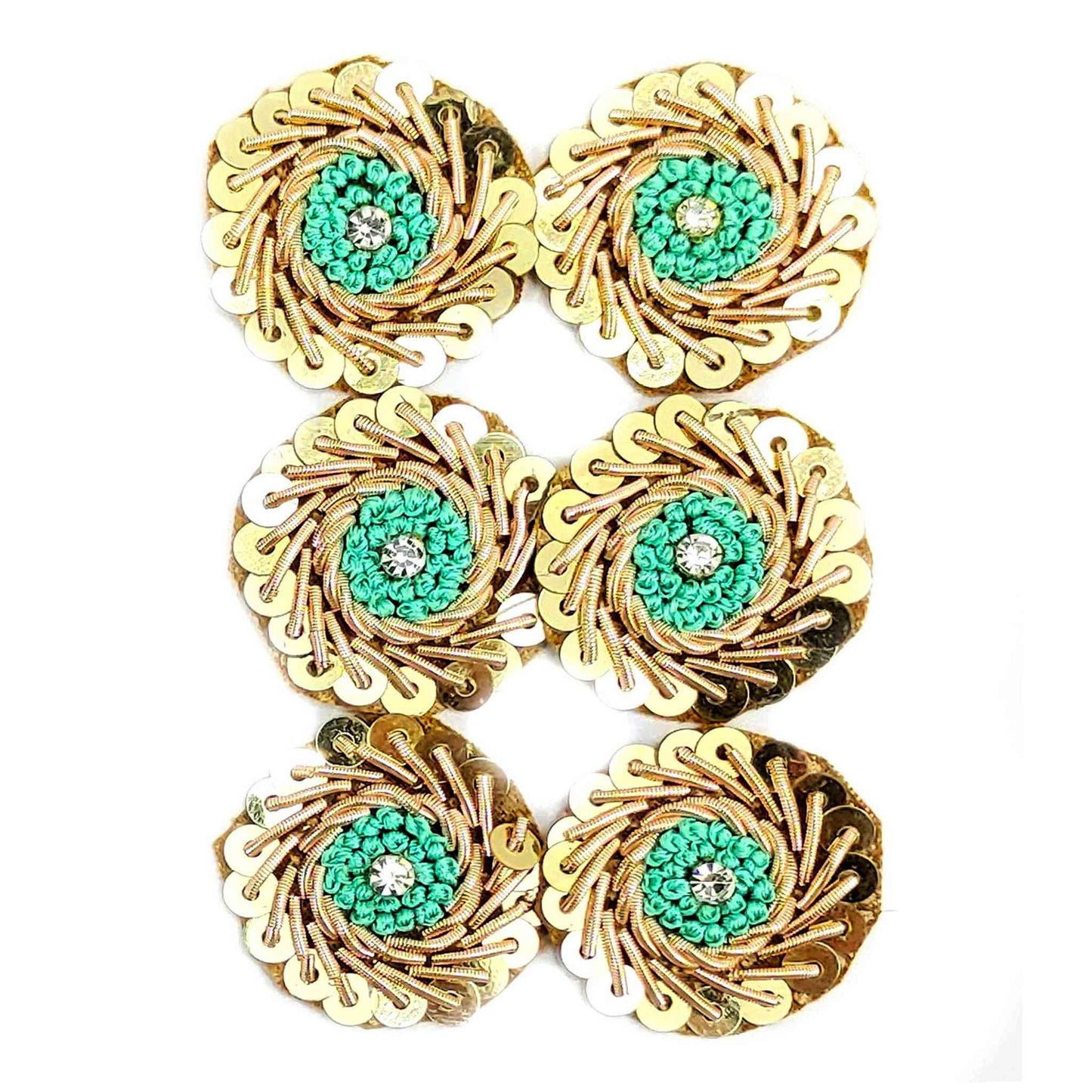 Round Sequenced Buti with Beads for DIY Craft, Trousseau Packing or Decoration (Bunch of 12) - Design 242 - Indian Petals