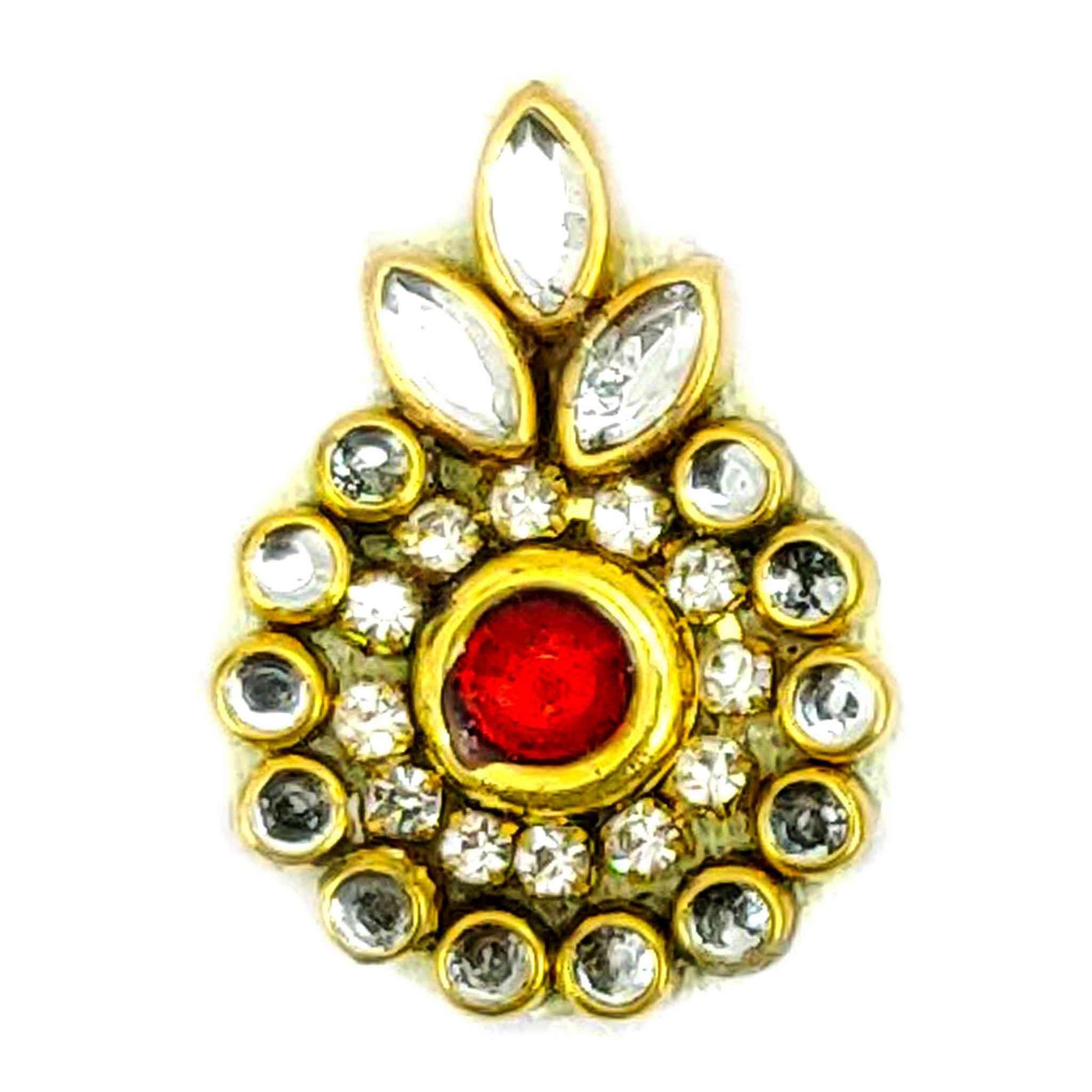 Rhinestones stuuded Tilak Buti for DIY Craft, Trousseau Packing or Decoration (Bunch of 12) - Design 243, Red - Indian Petals