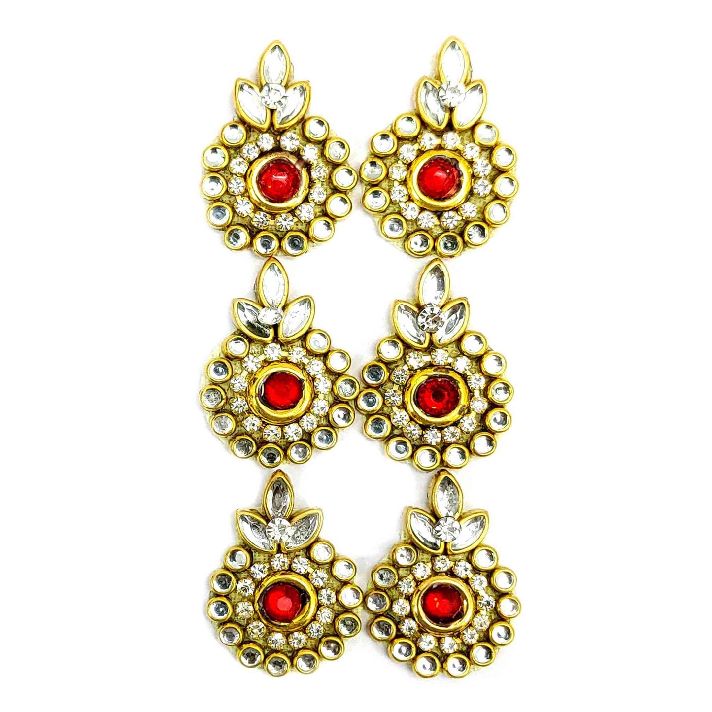Rhinestones stuuded Tilak Buti for DIY Craft, Trousseau Packing or Decoration (Bunch of 12) - Design 243, Red - Indian Petals