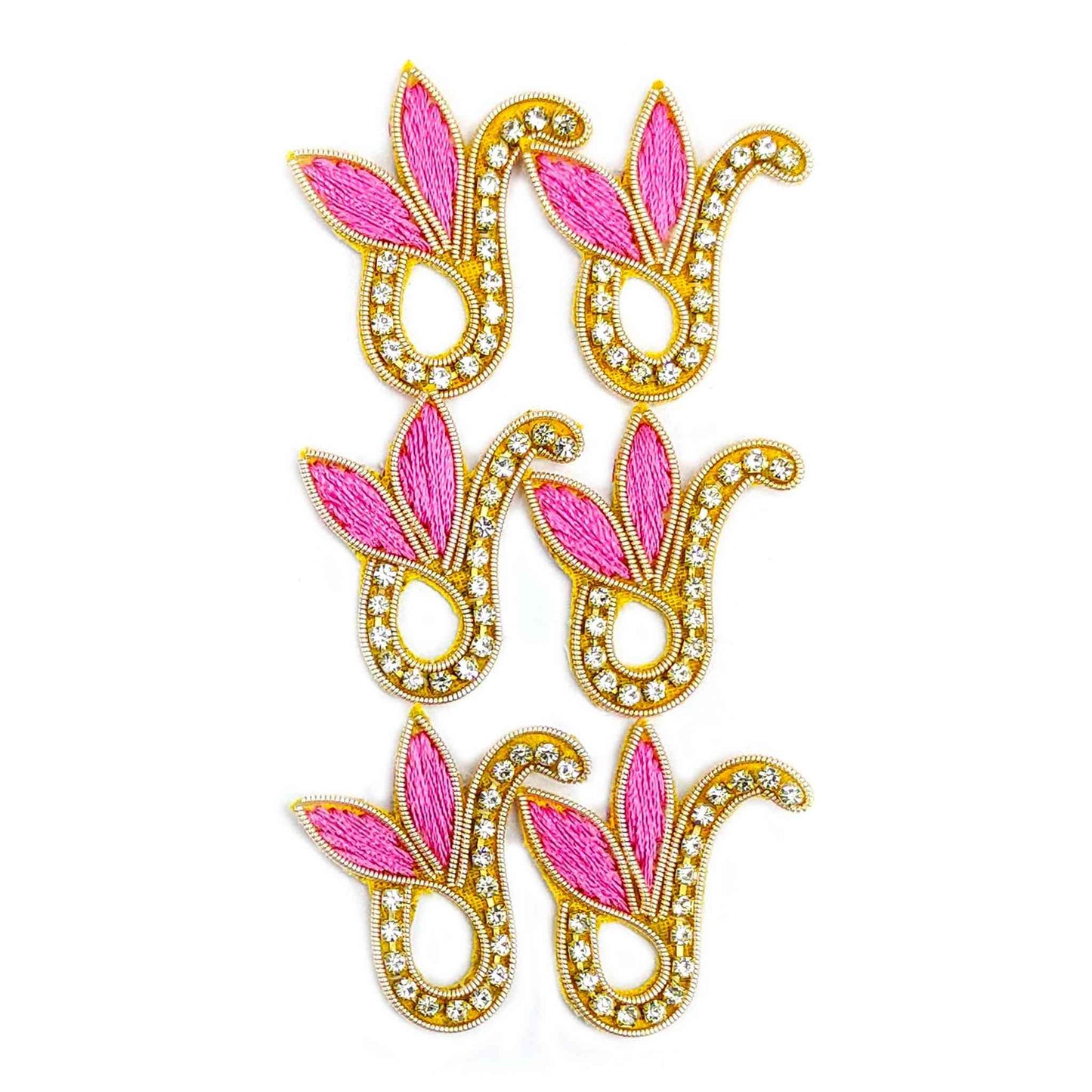 Indian Petals Rhinestune Designer Buti for DIY Craft, Trousseau Packing or Decoration (1 Dozen) - Design 252, Magenta - Indian Petals