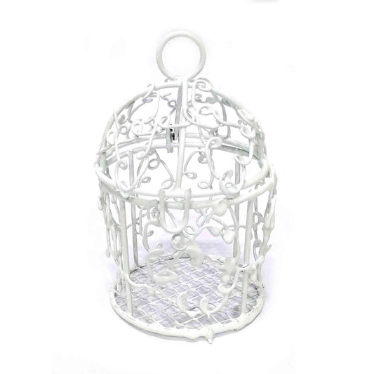 Small Beautiful Metal Cage for DIY Craft or Decoration, White - Indian Petals