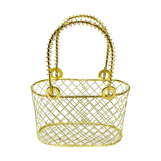 Indian Petals Beautiful Metal Basket for DIY Craft or Decoration, Tea Light Holder Lamp Cage, Goldenrod - Indian Petals