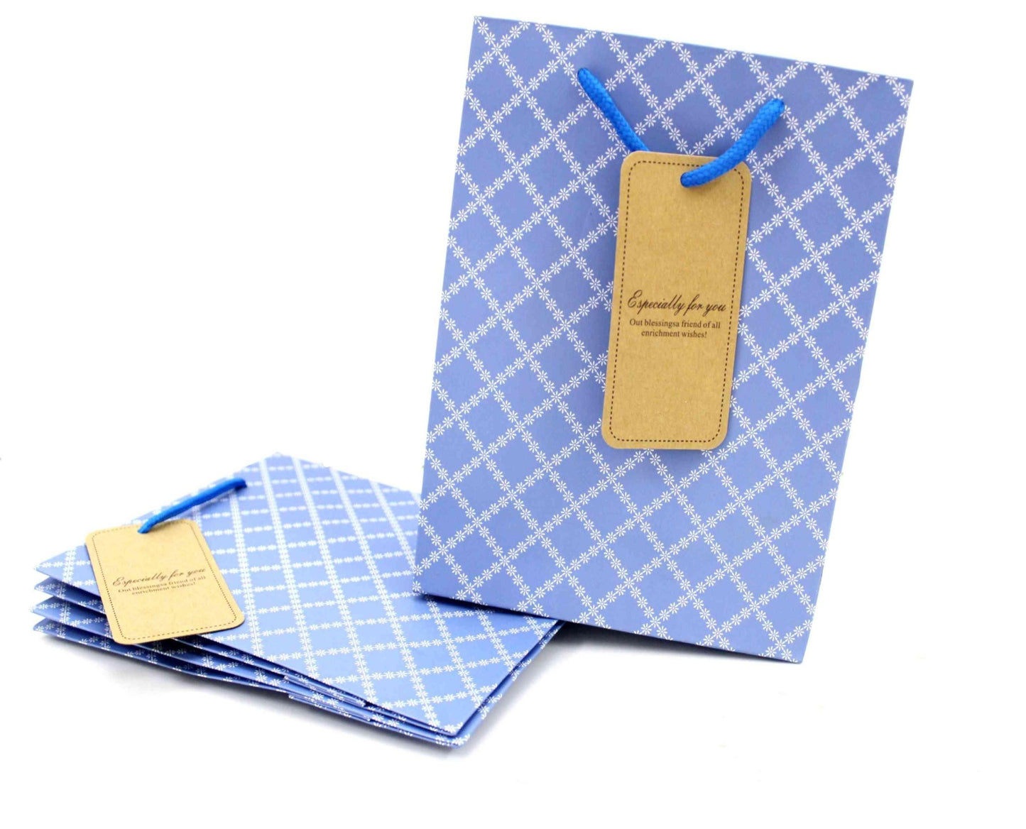 Durable Foldable and Reusable Paper Gift Bags (Pack of 10) Holds Up to 2Kg with supporting Handles, Small, Blue - Indian Petals