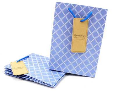 Durable Foldable and Reusable Paper Gift Bags (Pack of 10) Holds Up to 2Kg with supporting Handles, Small, Blue - Indian Petals