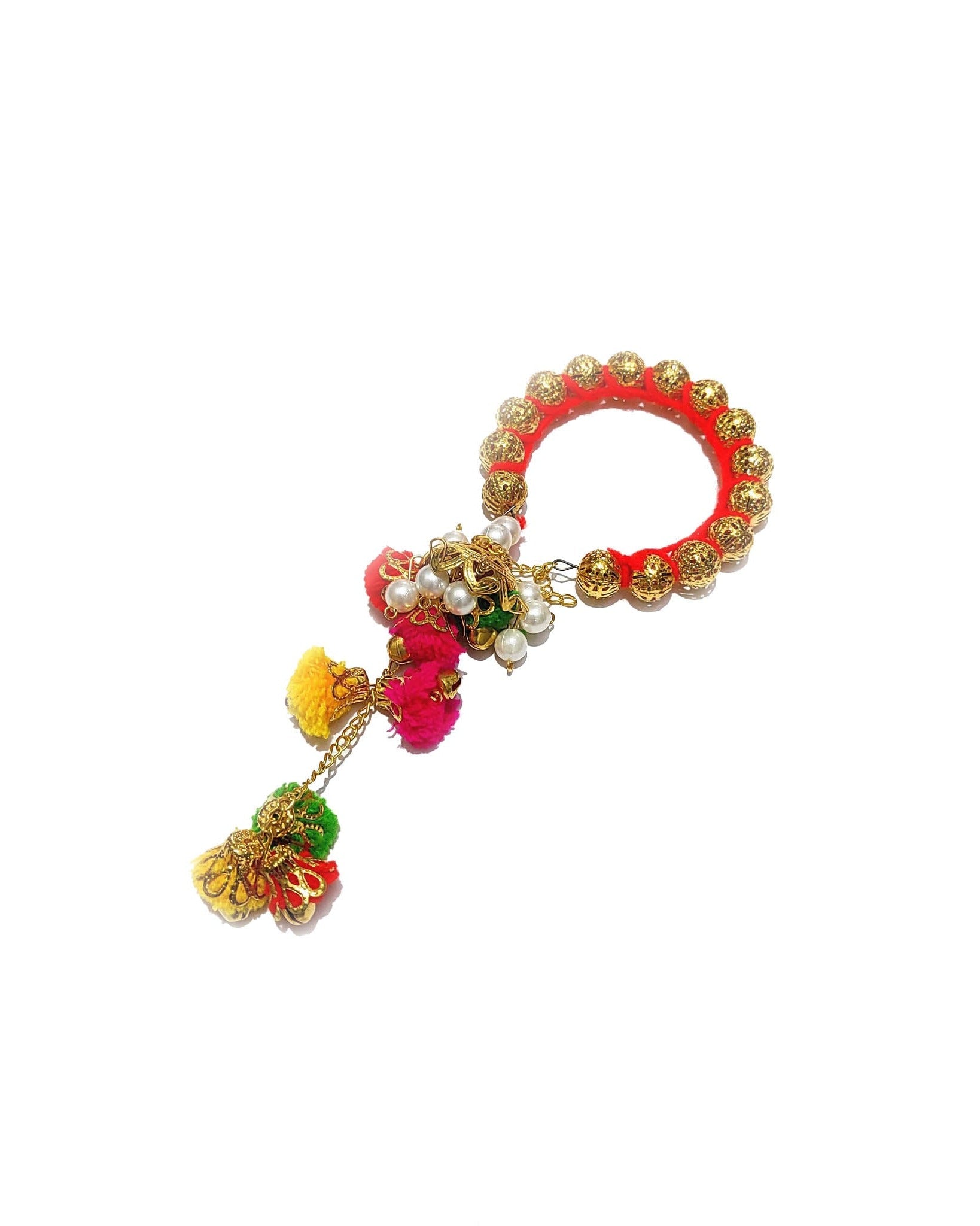 Indian Petals - Traditinal Gungroo woven with Pom Pom Tassels Hand Rakhi for your Bhabhi