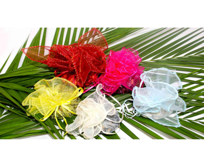 Durable Reusable multi-purpose Translucent Net with pull Strings Gift Bag Potli (Pack of 10) Holds Up to 2Kg - Indian Petals