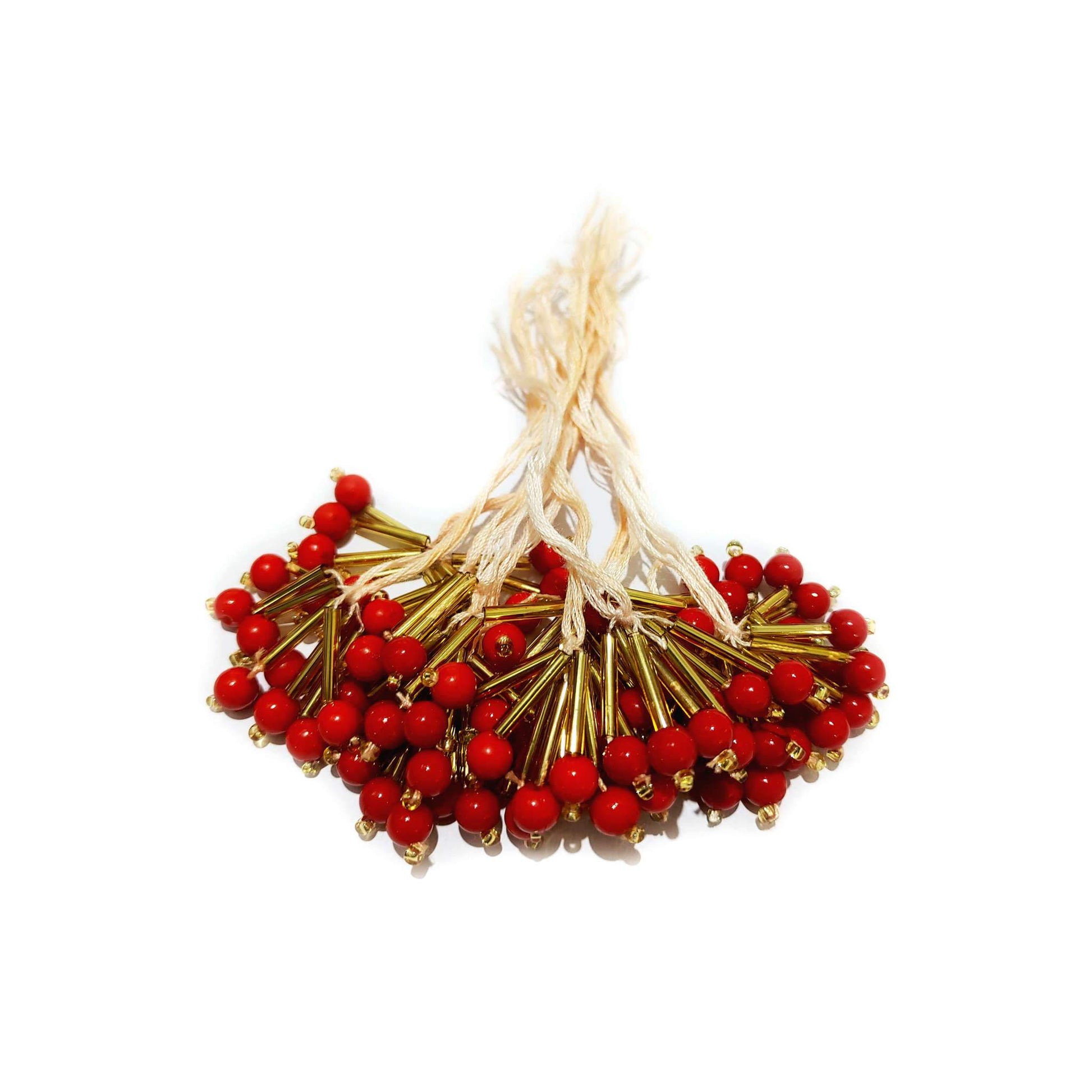 Indian Petals Tubelight with Bead Handmade multi purpose DIY Craft, Jewelry, Fabric Fringe Tassel - Design 801, Red
