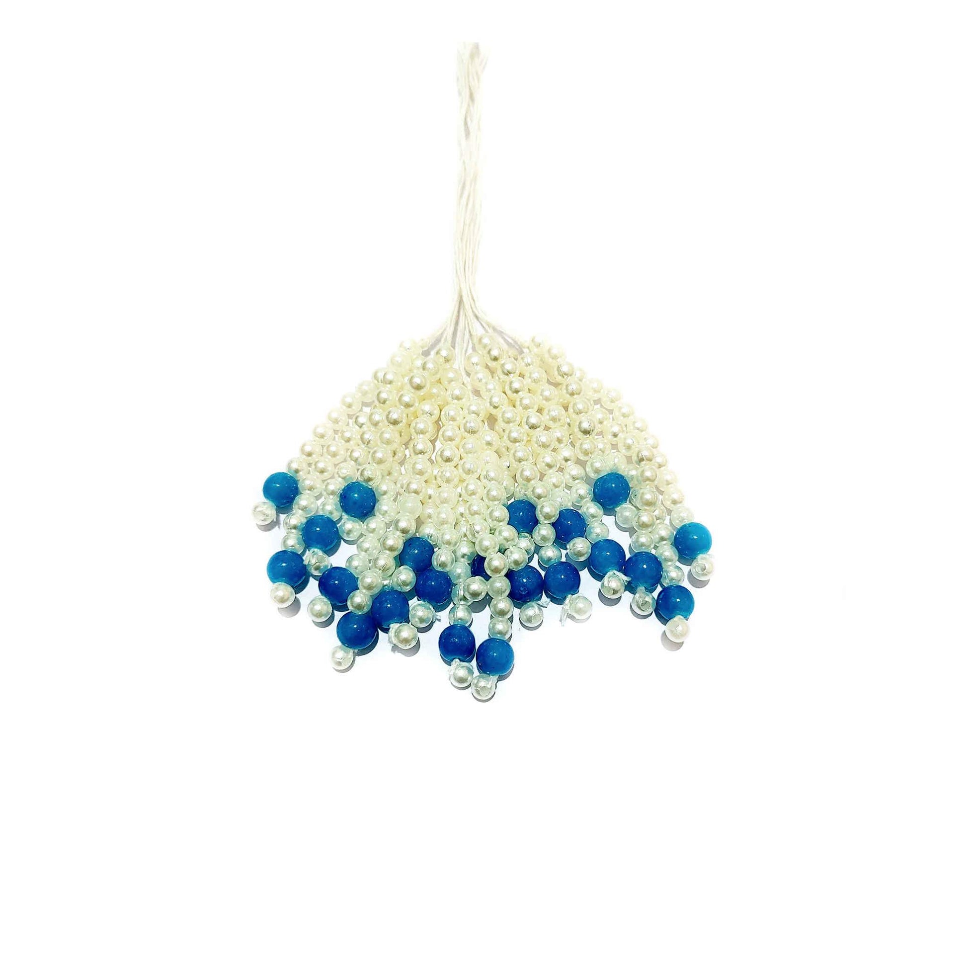 Indian Petals Mini Pearl Beads Handmade DIY Craft, Jewelry Fringe Tassel with Colored Beads - Design 826, Blue