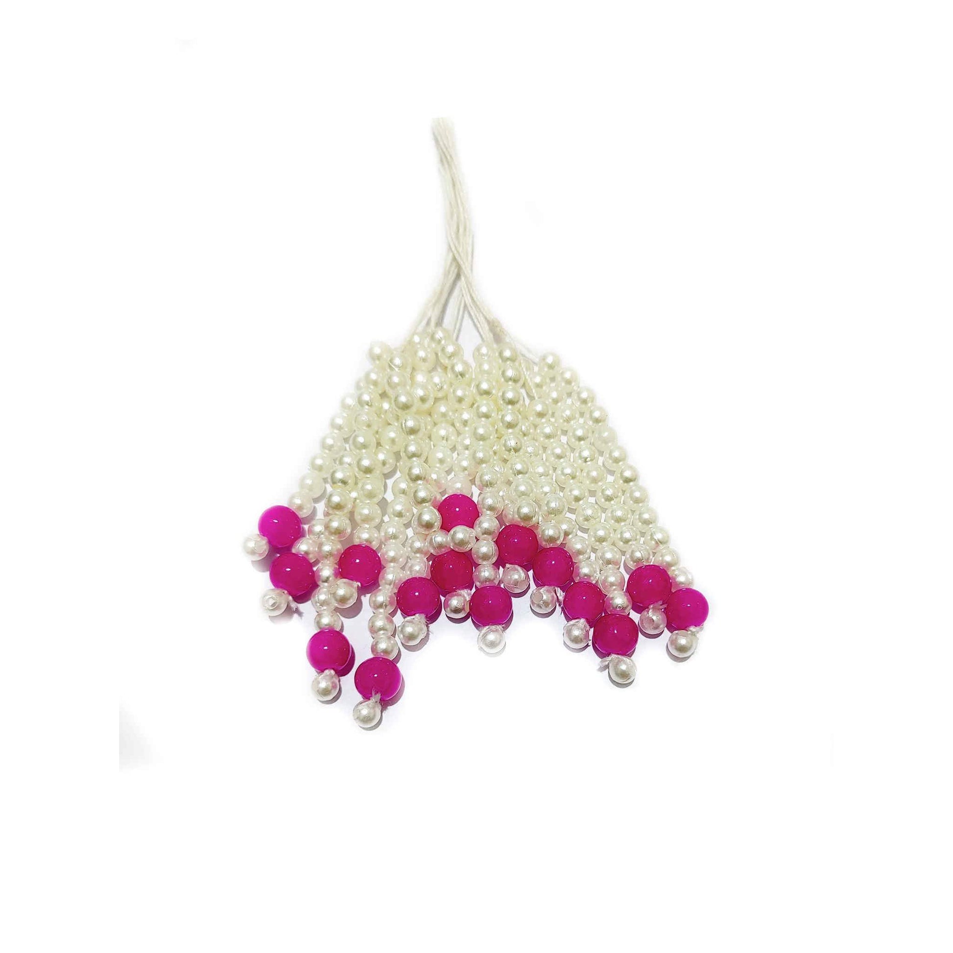 Indian Petals Mini Pearl Beads Handmade DIY Craft, Jewelry Fringe Tassel with Colored Beads - Design 826, Deep Pink