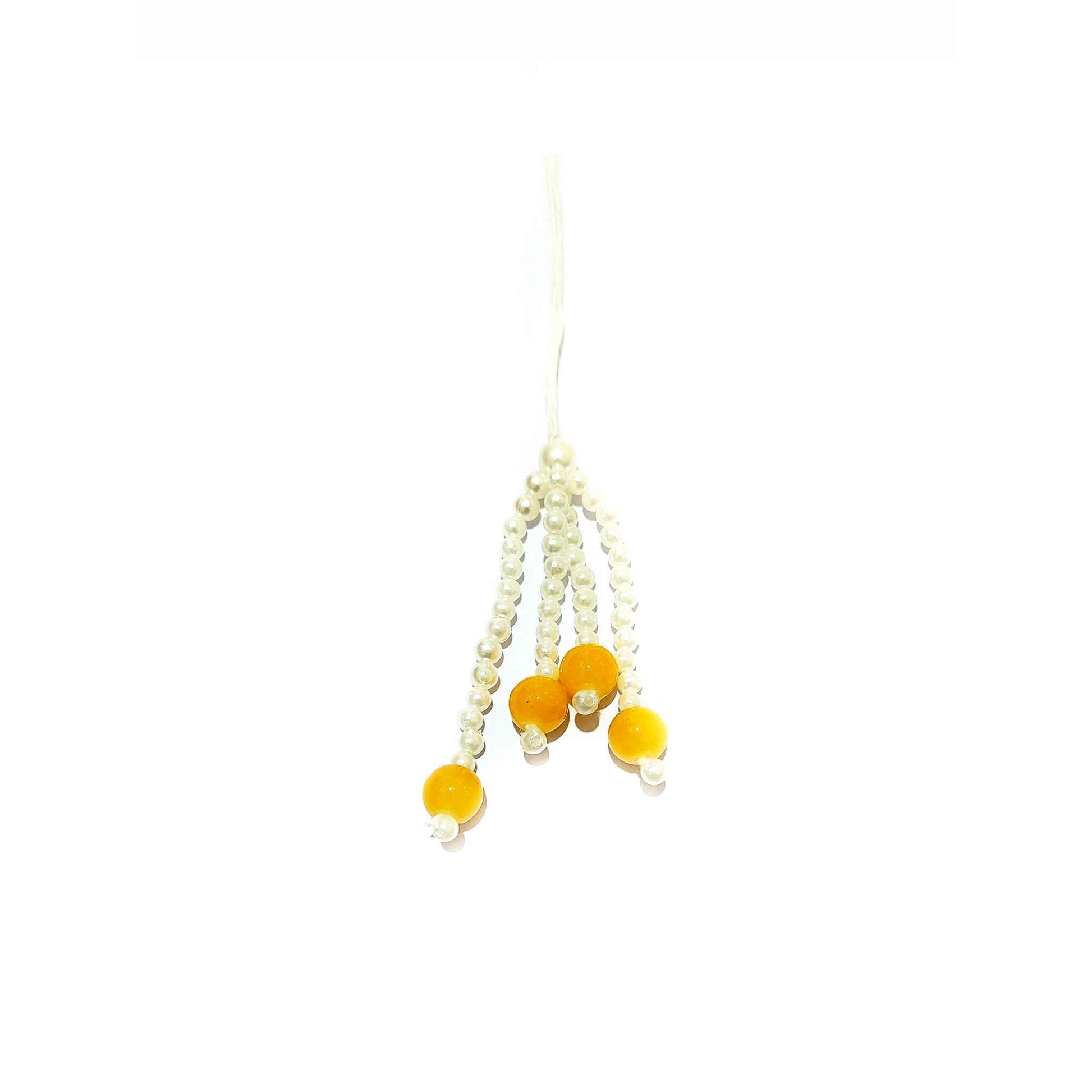 Indian Petals Mini Pearl Beads Handmade DIY Craft, Jewelry Fringe Tassel with Big Yellow Beads - Design 828