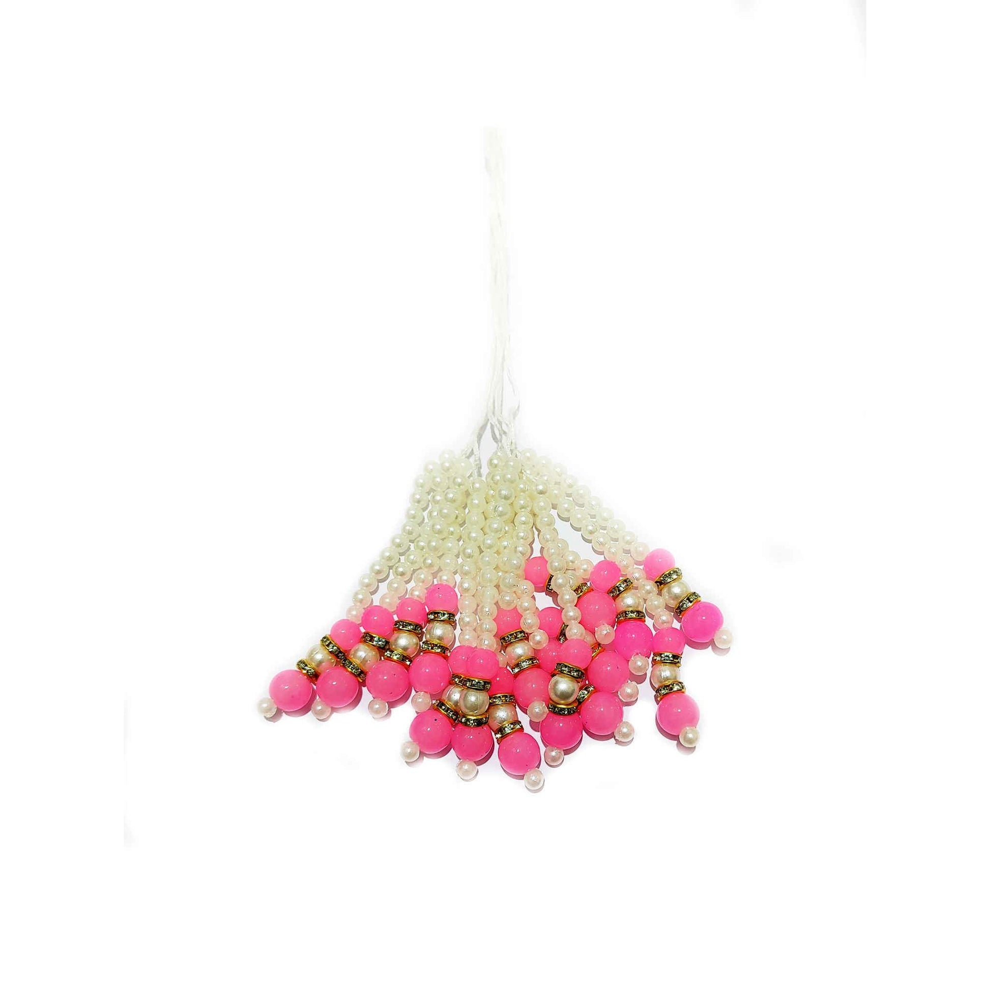 Indian Petals Pearl Beads Handmade DIY Craft, Jewelry Fringe Tassel with Big Pink Beads and Diamond Ring - Design 831, Hot Pink