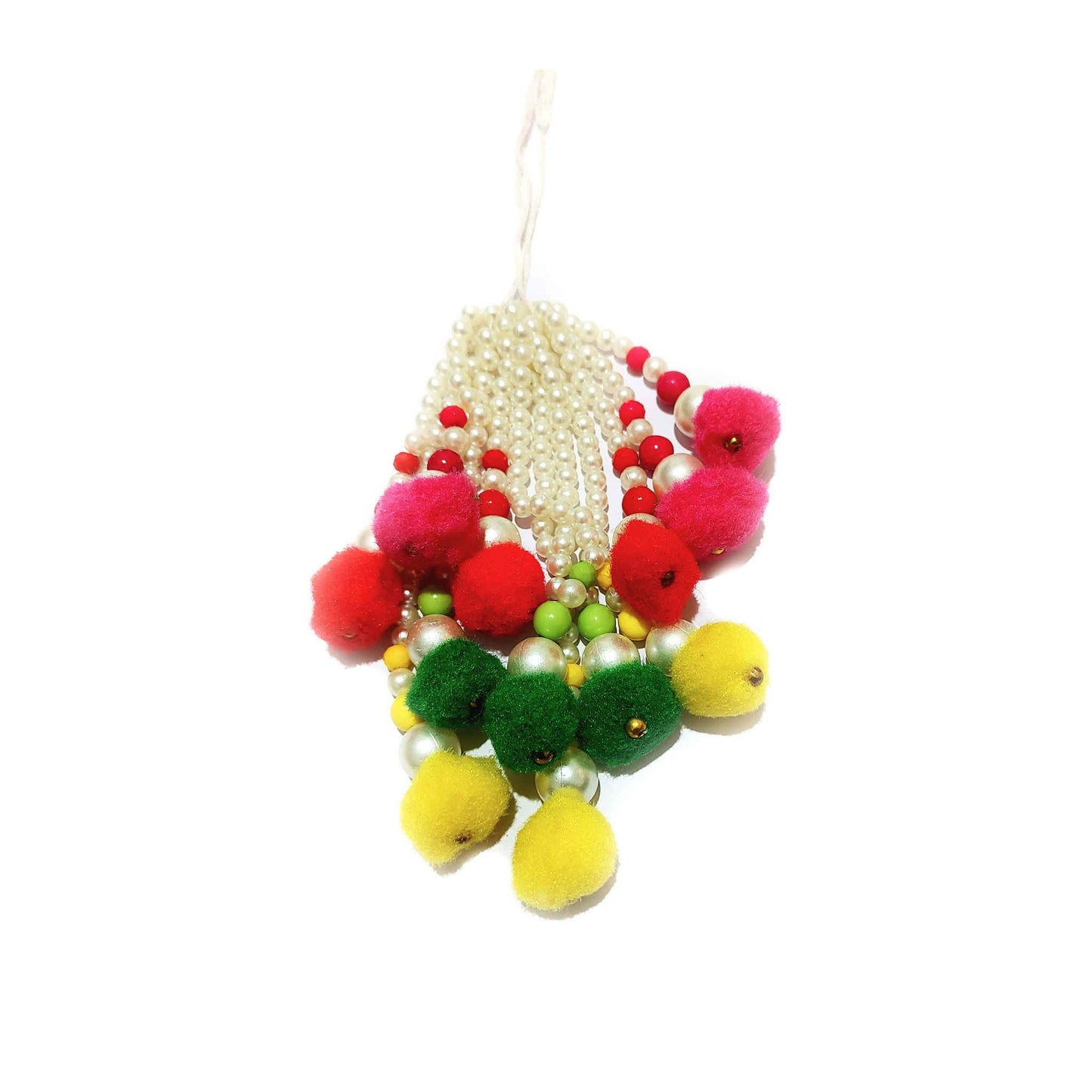 Indian Petals Pearl Beads Handmade DIY Craft, Jewelry Fringe Tassel with Pom Pom - Design 834