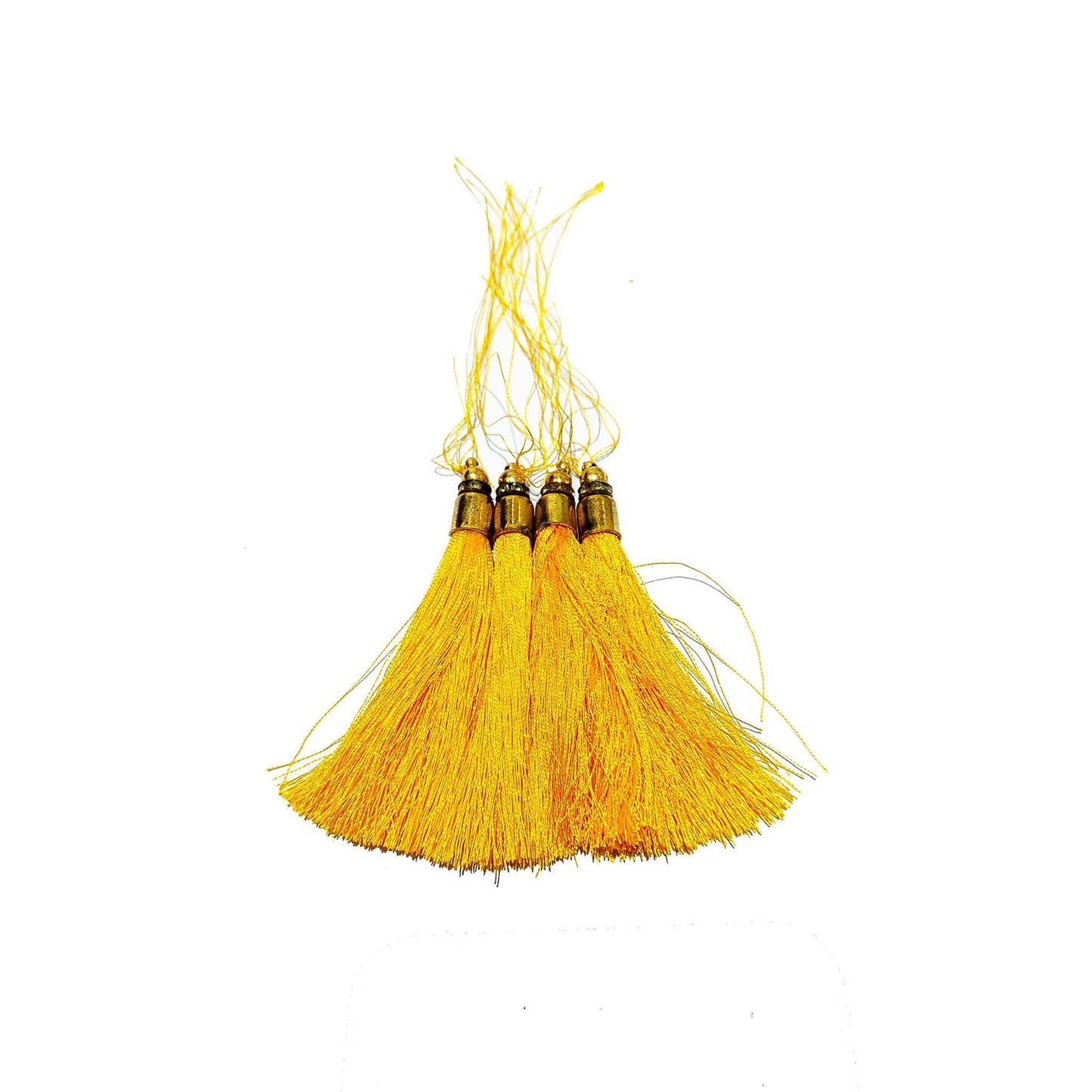Indian Petals Handmade Small Thread Craft, Jewelry Fringe Tassel with Diamond Ring Cap - Design 838, Yellow