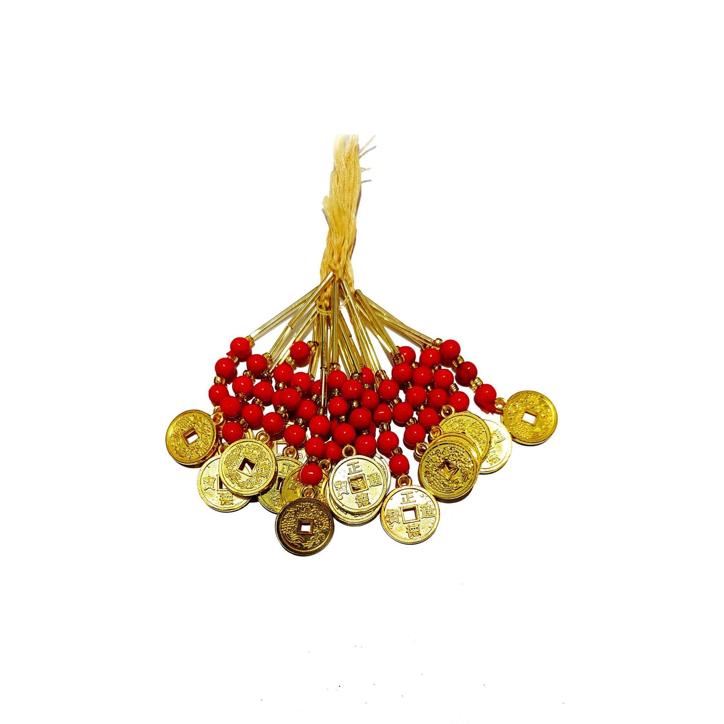 Indian Petals Handmade Cut Beads and Tube LightsThread Craft, Jewelry Fringe Tassel with Coin - Design 874, Red