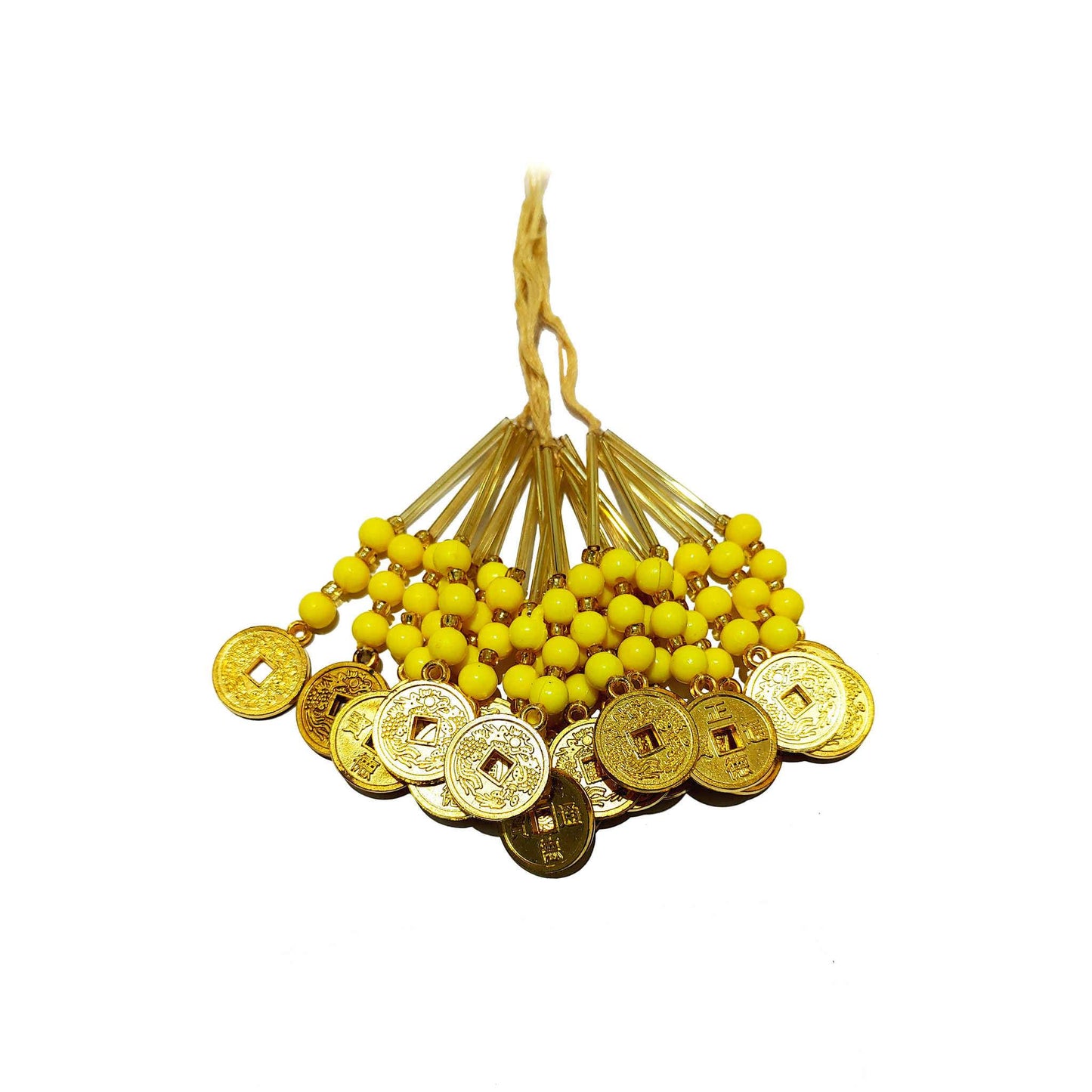 Indian Petals Handmade Cut Beads and Tube LightsThread Craft, Jewelry Fringe Tassel with Coin - Design 874, Yellow