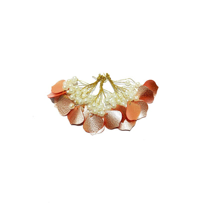 Indian Petals Handmade Beaded Thread Craft, Jewelry Fringe Tassel with Metallic Leaf - Design 876, Peach