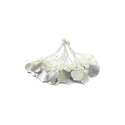 Indian Petals Handmade Beaded Thread Craft, Jewelry Fringe Tassel with Metallic Leaf - Design 876, Silver