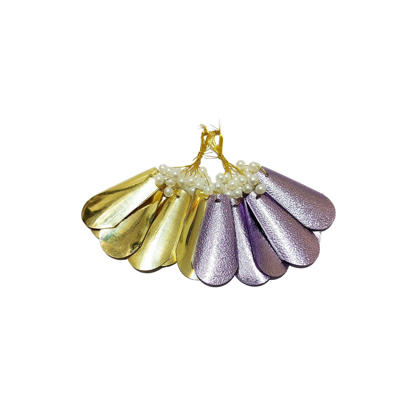 Indian Petals Handmade Beaded Thread Craft, Jewelry Fringe Tassel with Metallic Motif - Design 877