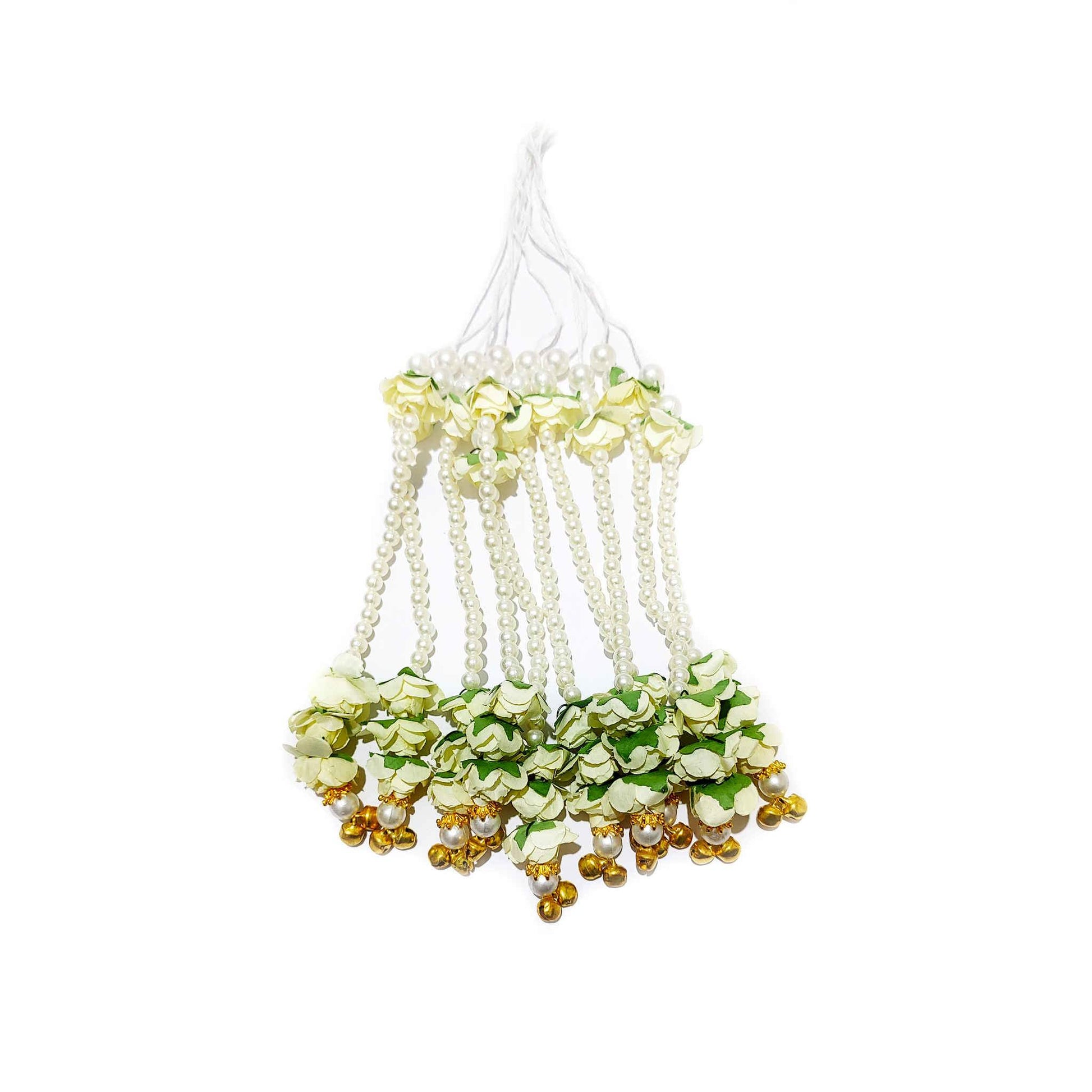 Indian Petals Handmade Long Beaded Pearl Thread Craft, Jewelry Fringe Floral Tassel - Design 885, Pale Green, Medium