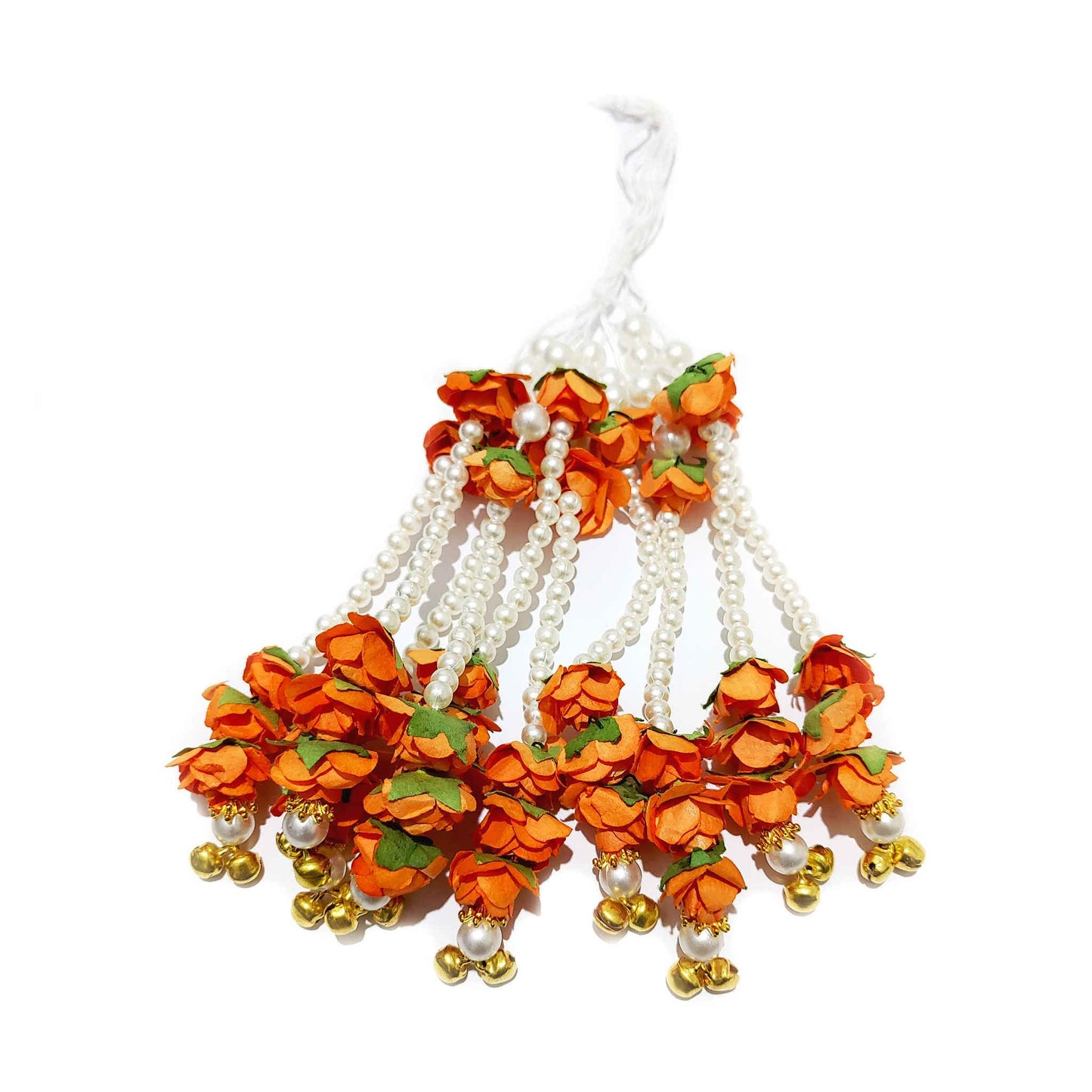 Indian Petals Handmade Long Beaded Pearl Thread Craft, Jewelry Fringe Floral Tassel - Design 885, Orange, Large