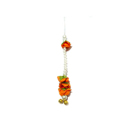 Indian Petals Handmade Long Beaded Pearl Thread Craft, Jewelry Fringe Floral Tassel - Design 885, Orange, Small