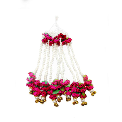Indian Petals Handmade Long Beaded Pearl Thread Craft, Jewelry Fringe Floral Tassel - Design 885, Crimson, Large