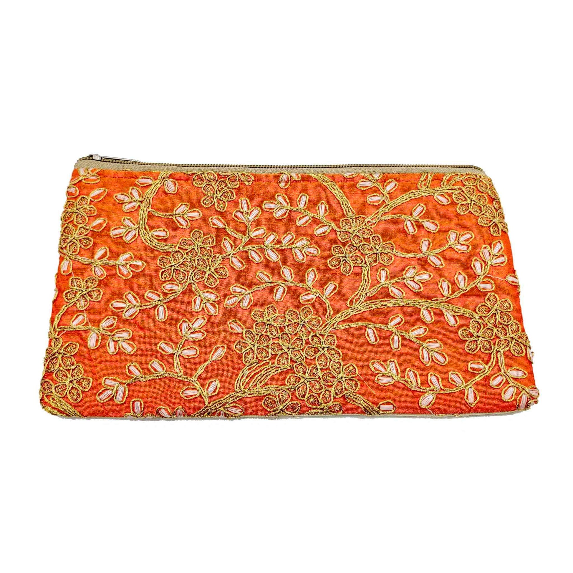 Handmade Hand-vowen Gota work Stylish Elegant Purse Pouch for Girls, Women, Ladies, Orange - Indian Petals