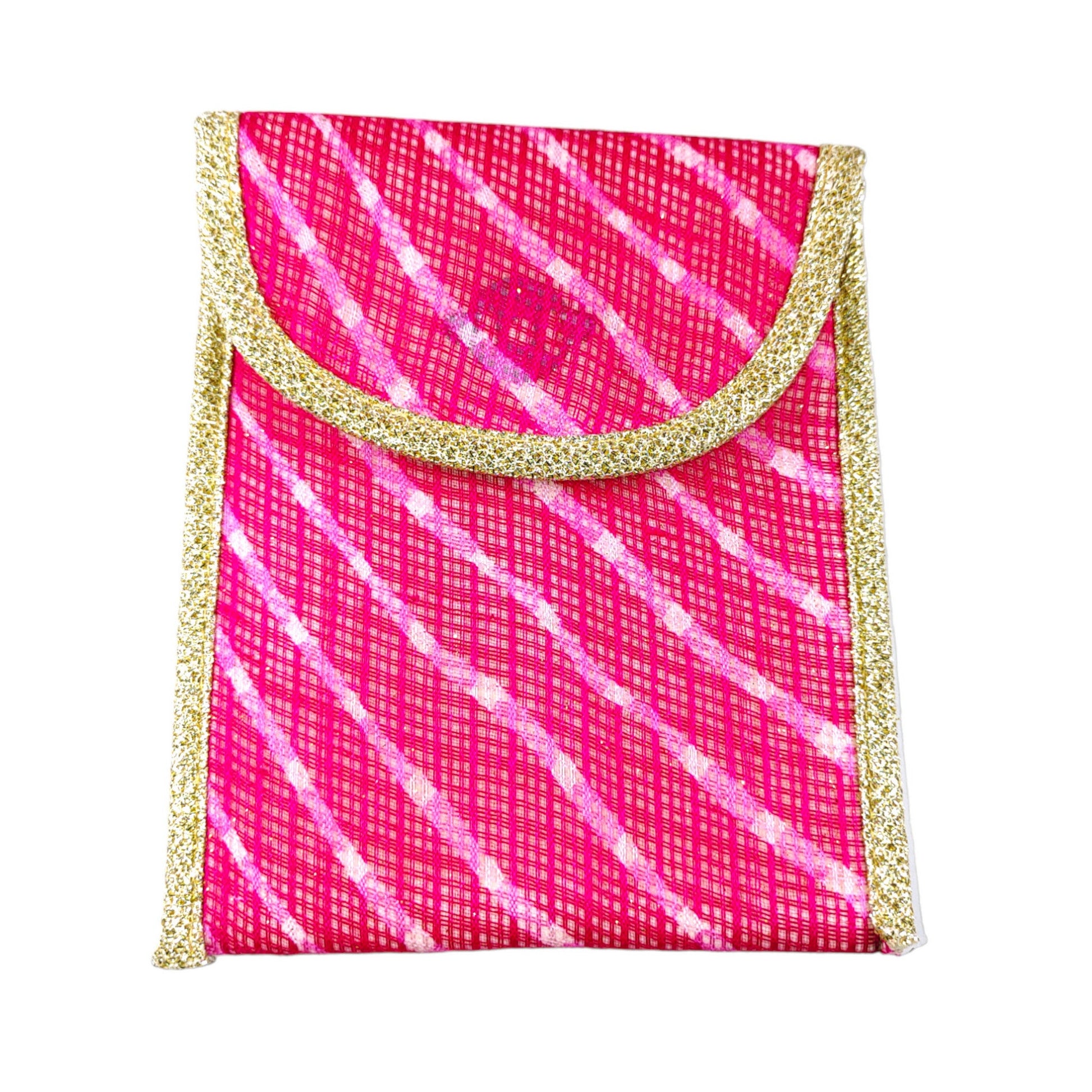 Indian Petals Glittery Lehriya Pocket with Zari Border Gift Bag / Pouch - 111, Pink