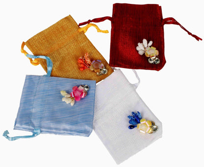 Handmade Stylish Elegant Coin Storage Purse Candy Pouch for Girls, Women, Ladies with Pull Strings - Indian Petals