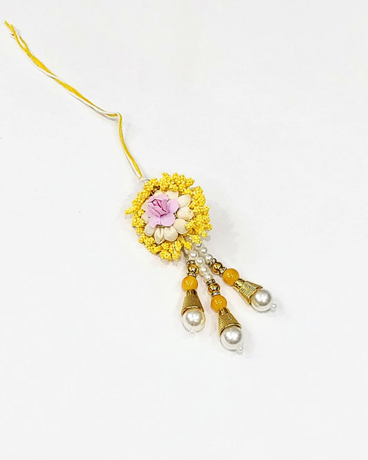 Indian Petals - Handmade Heavy Floral Ring with Pearl Tassel Style Lumba Rakhi for your Beautiful Bhabhi
