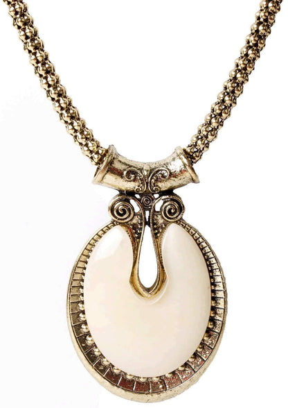 Big Agate Stones Design Imitation Fashion Metal Pendant with Long Chain For Girls - #Indian Petals#