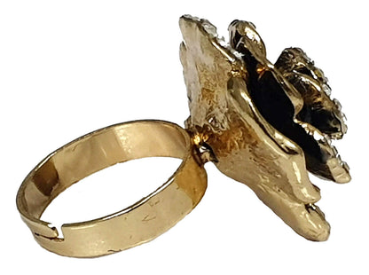 Floral Design Rhinestone Studded Enamel Imitation Artificial Metal Polished Ring for Girls - #Indian Petals#
