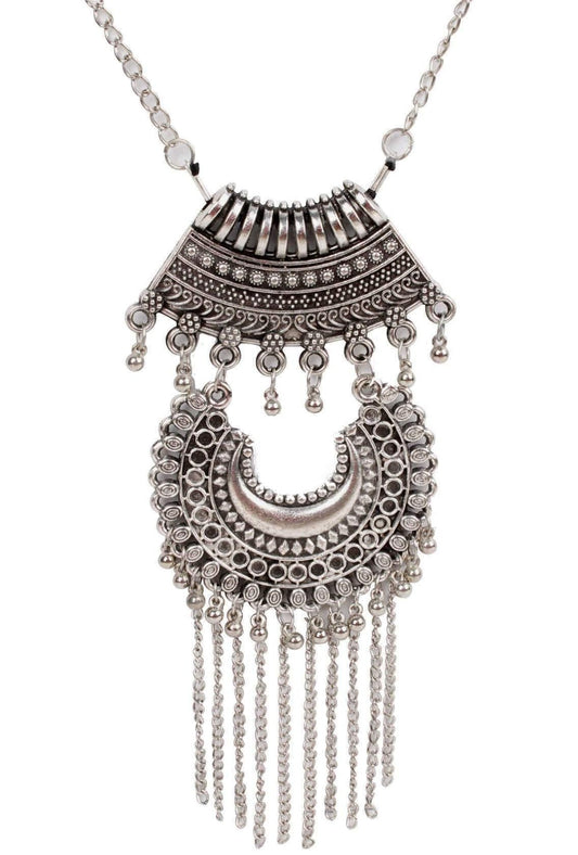 Indian Petals Retro style Afgani design Metal Pendant Imitation Fashion Oxidised Necklace Set with Tassels for Girls and Ladies - #Indian Petals#